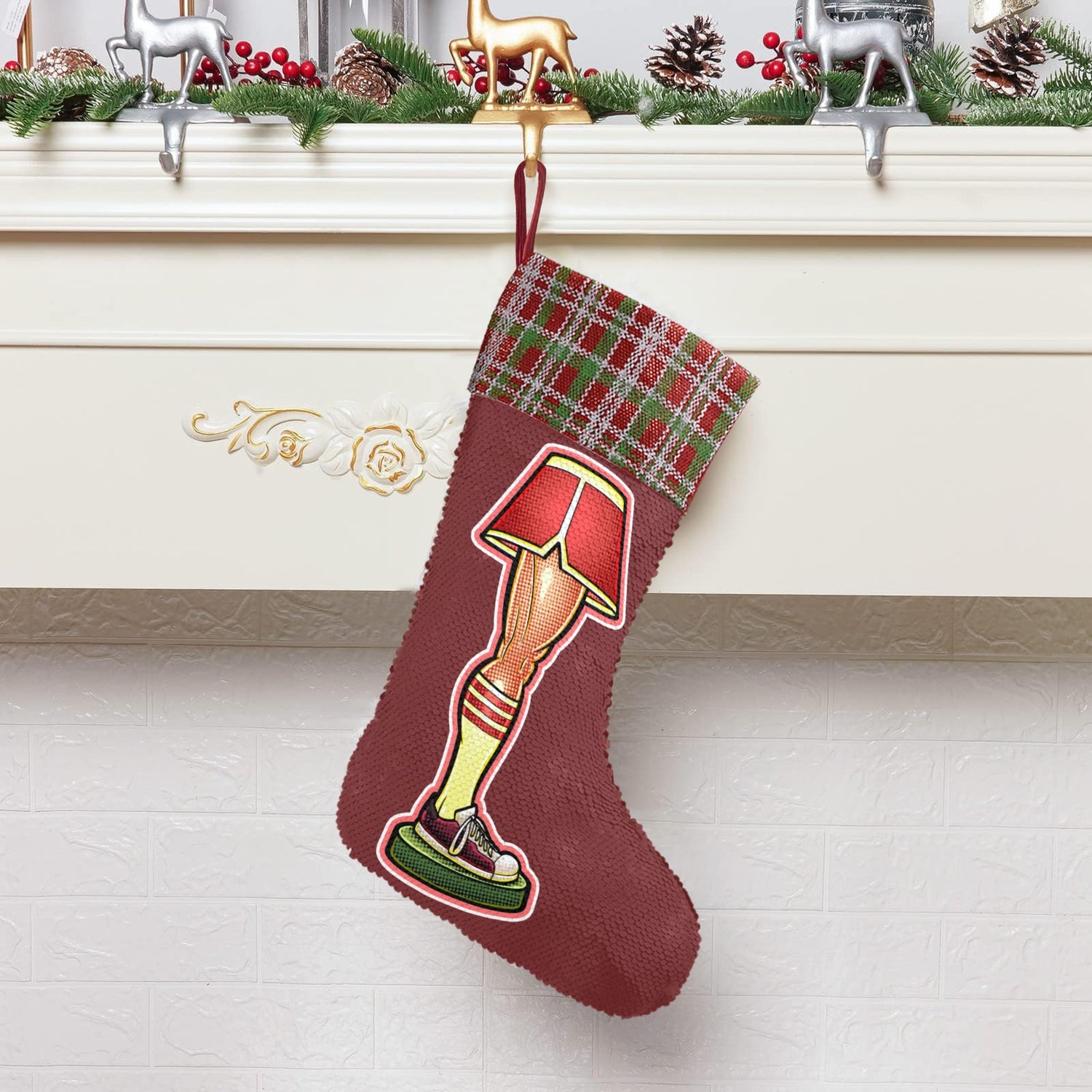 A Christmas Lamp (Sequin Christmas Stocking)-Christmas Stockings-Swish Embassy