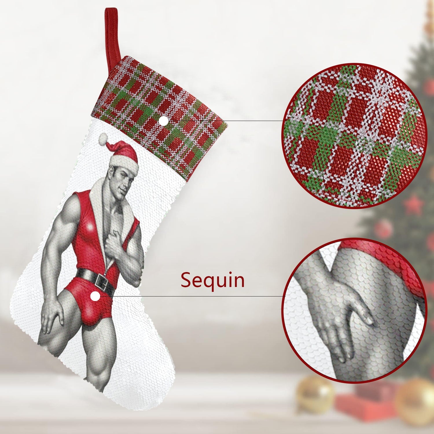 Big Present (Sequin Christmas Stocking)-Christmas Stockings-Swish Embassy