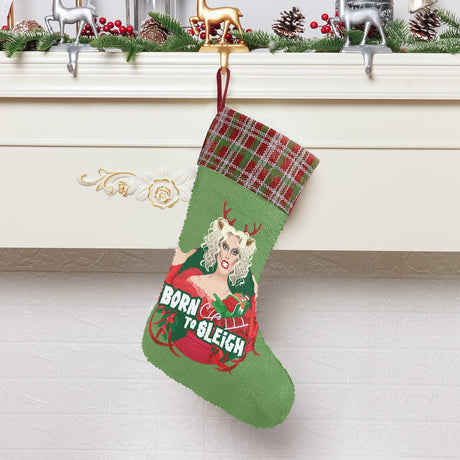 Born to Sleigh (Sequin Christmas Stocking)-Christmas Stockings-Swish Embassy