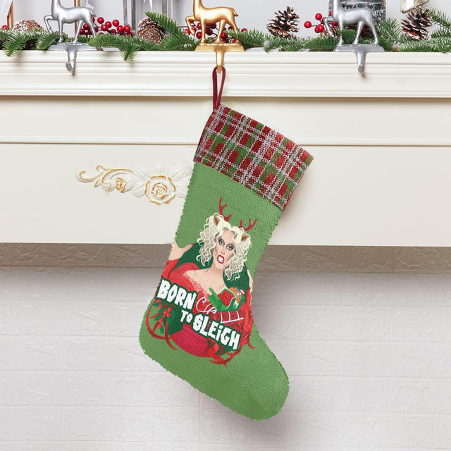 Born to Sleigh (Sequin Christmas Stocking)-Christmas Stockings-Swish Embassy