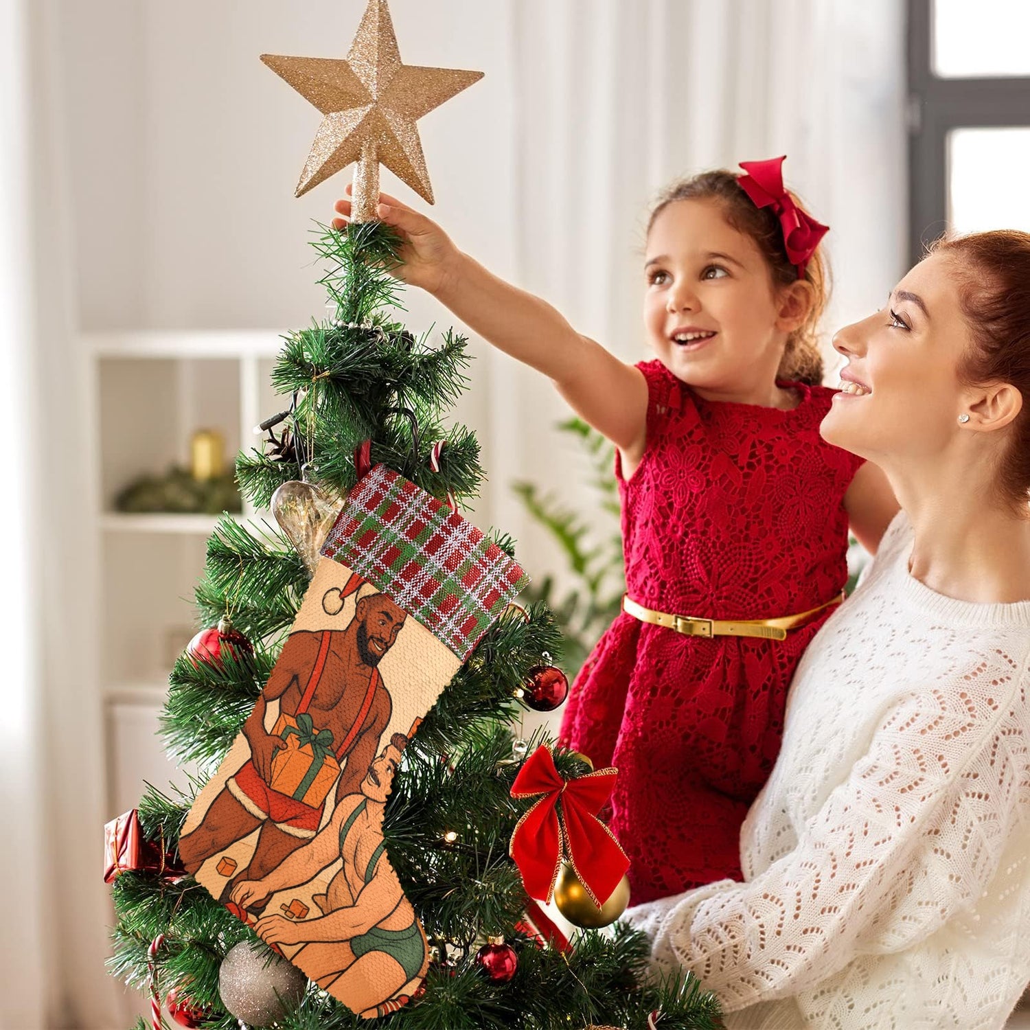 Checking the List (Sequin Christmas Stocking)-Christmas Stockings-Swish Embassy