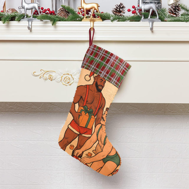 Checking the List (Sequin Christmas Stocking)-Christmas Stockings-Swish Embassy