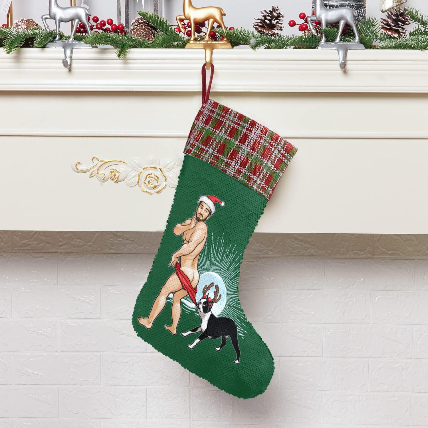 Copper Elf (Sequin Christmas Stocking)-Christmas Stockings-Swish Embassy