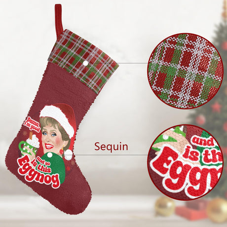 Damn Eggnog (Sequin Christmas Stocking)-Christmas Stockings-Swish Embassy
