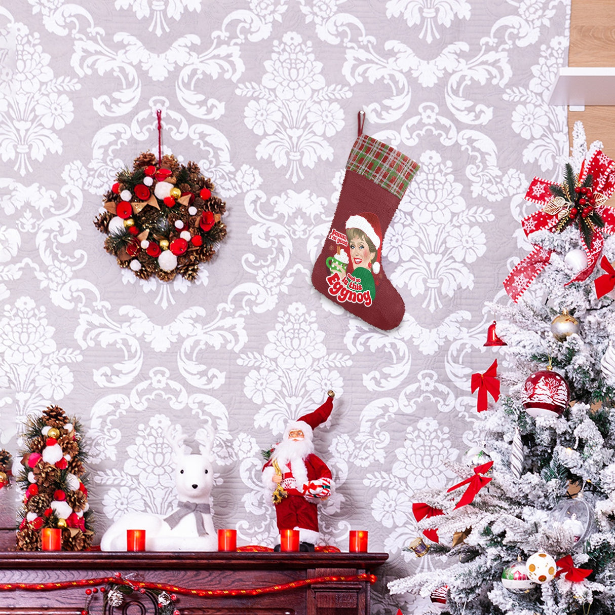 Damn Eggnog (Sequin Christmas Stocking)-Christmas Stockings-Swish Embassy