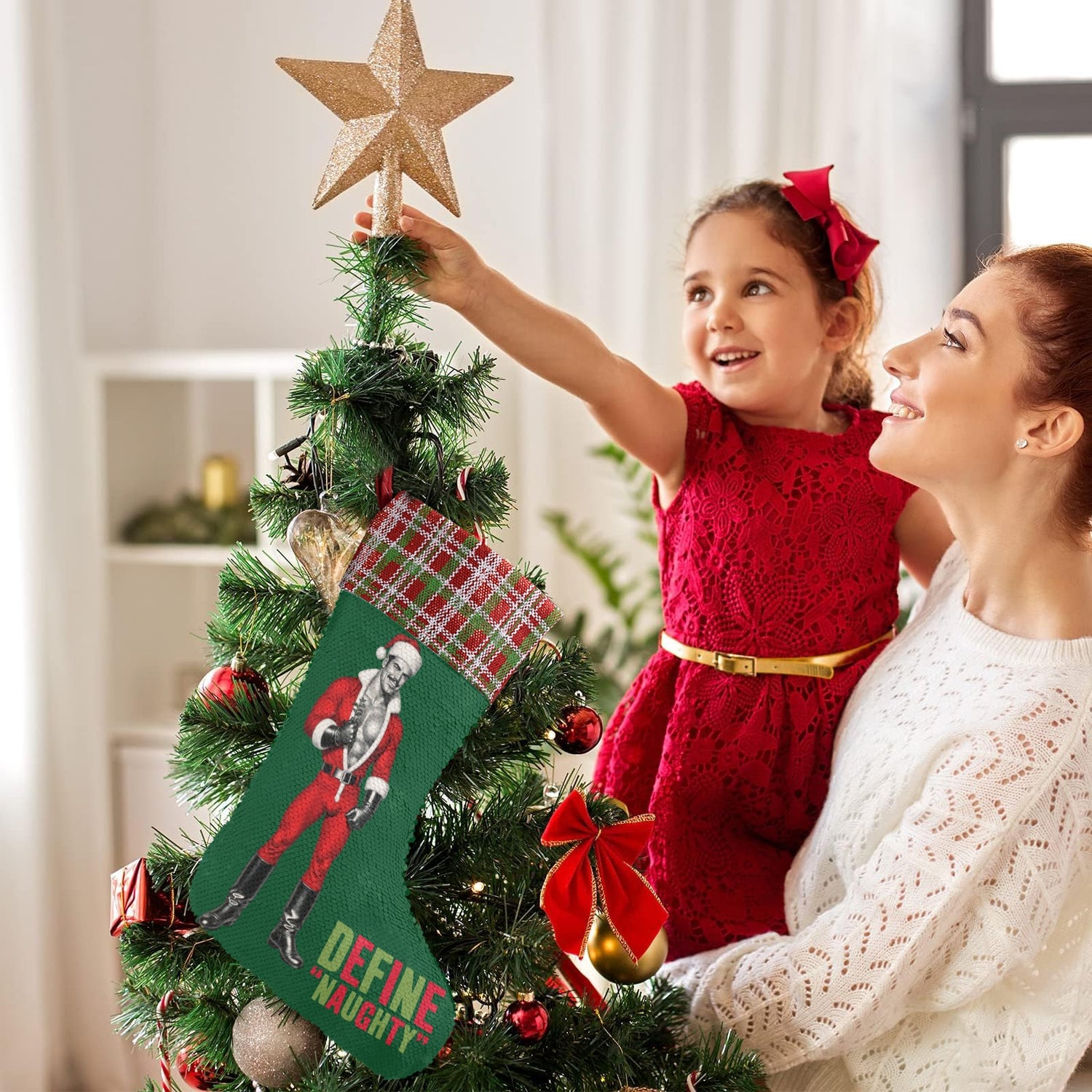 Define Naughty (Sequin Christmas Stocking)-Christmas Stockings-Swish Embassy