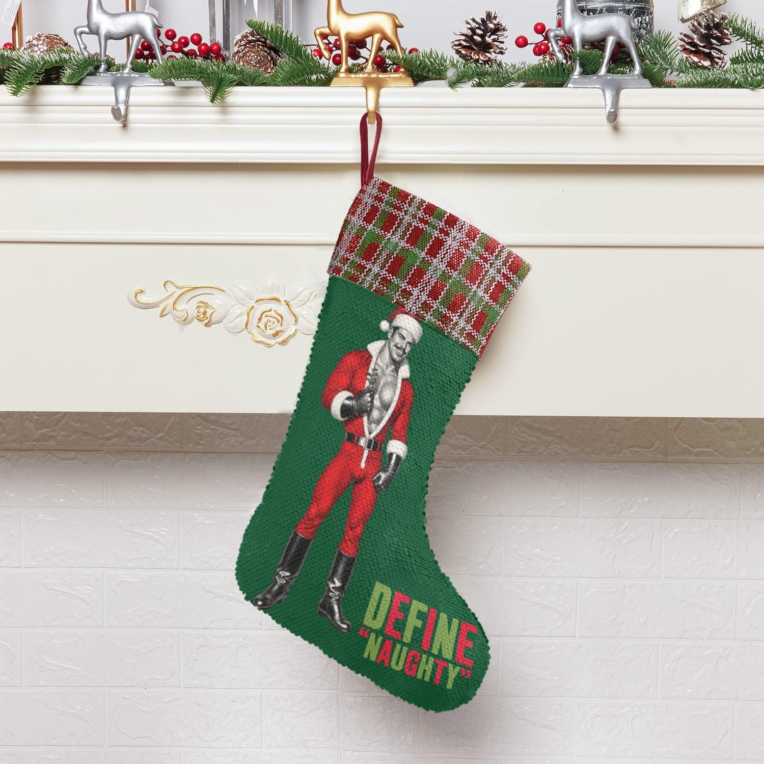 Define Naughty (Sequin Christmas Stocking)-Christmas Stockings-Swish Embassy