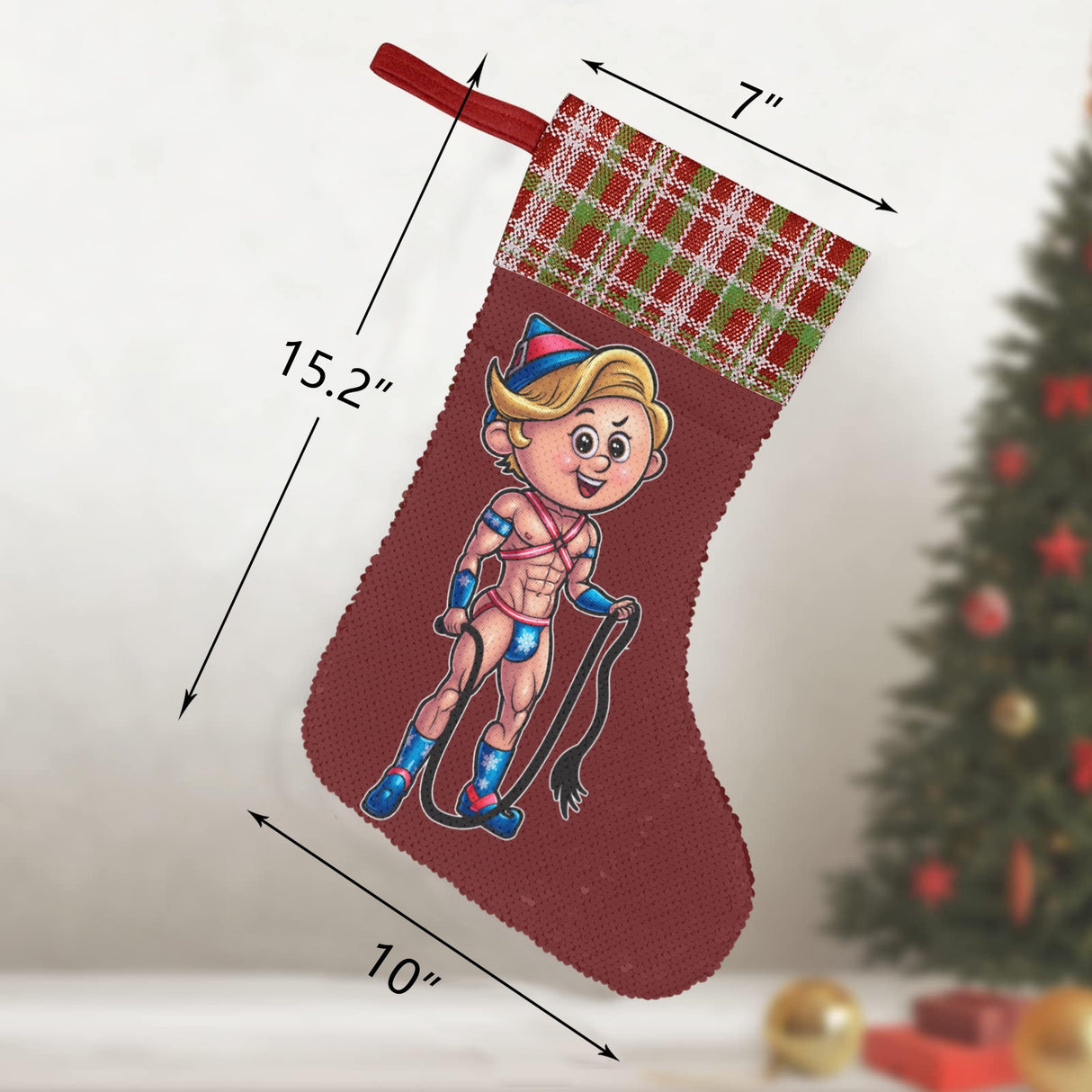 Dom Top Elf (Sequin Christmas Stocking)-Christmas Stockings-Swish Embassy