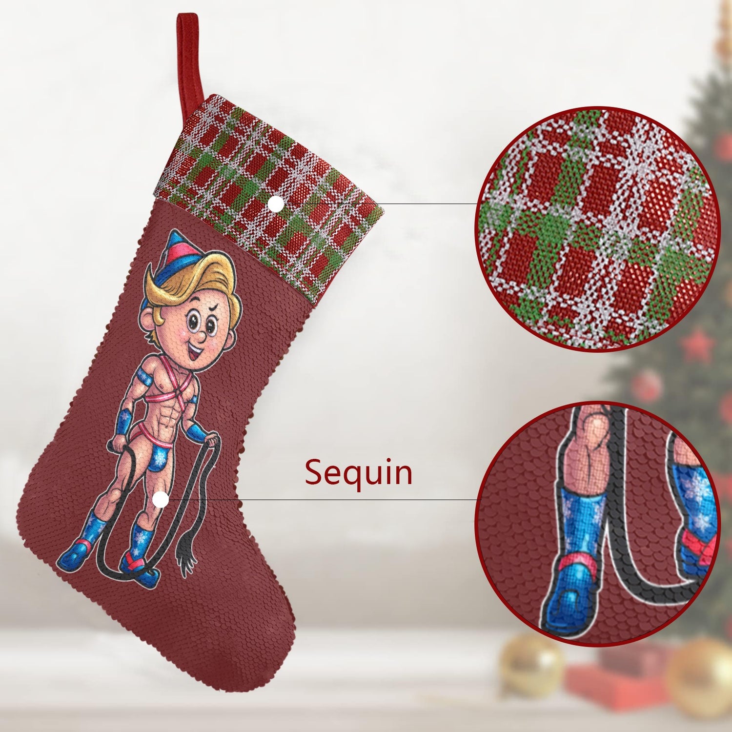 Dom Top Elf (Sequin Christmas Stocking)-Christmas Stockings-Swish Embassy