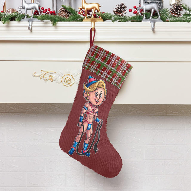 Dom Top Elf (Sequin Christmas Stocking)-Christmas Stockings-Swish Embassy