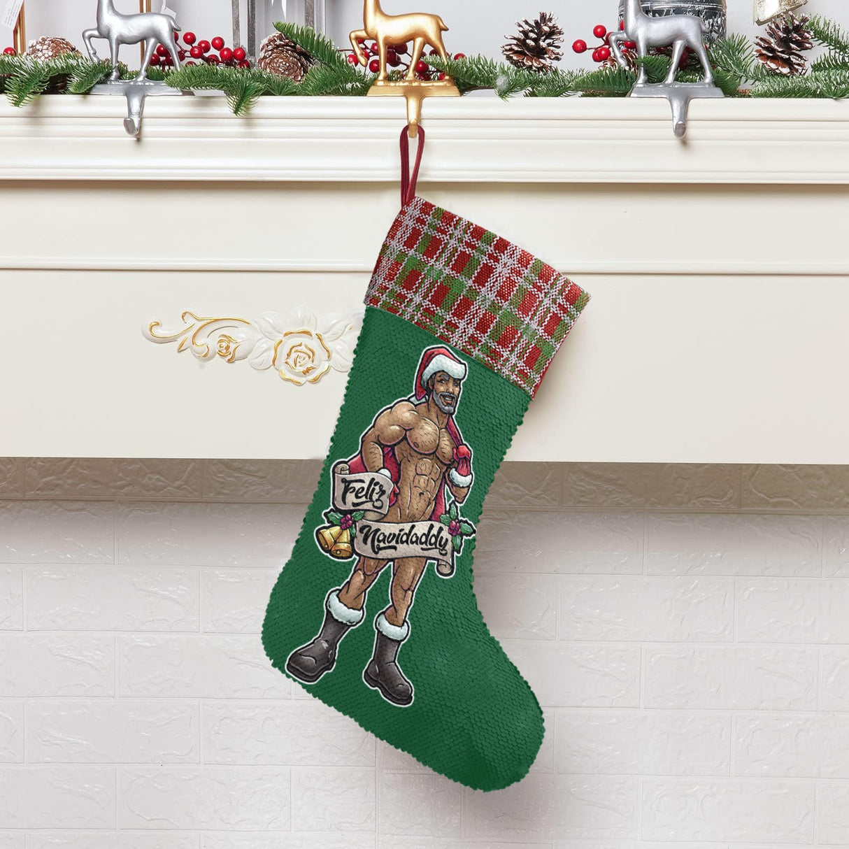 Feliz Navidaddy (Sequin Christmas Stocking)-Christmas Stockings-Swish Embassy
