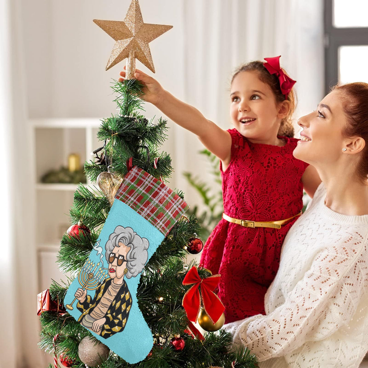 Festival of Lights (Sequin Christmas Stocking)-Christmas Stockings-Swish Embassy