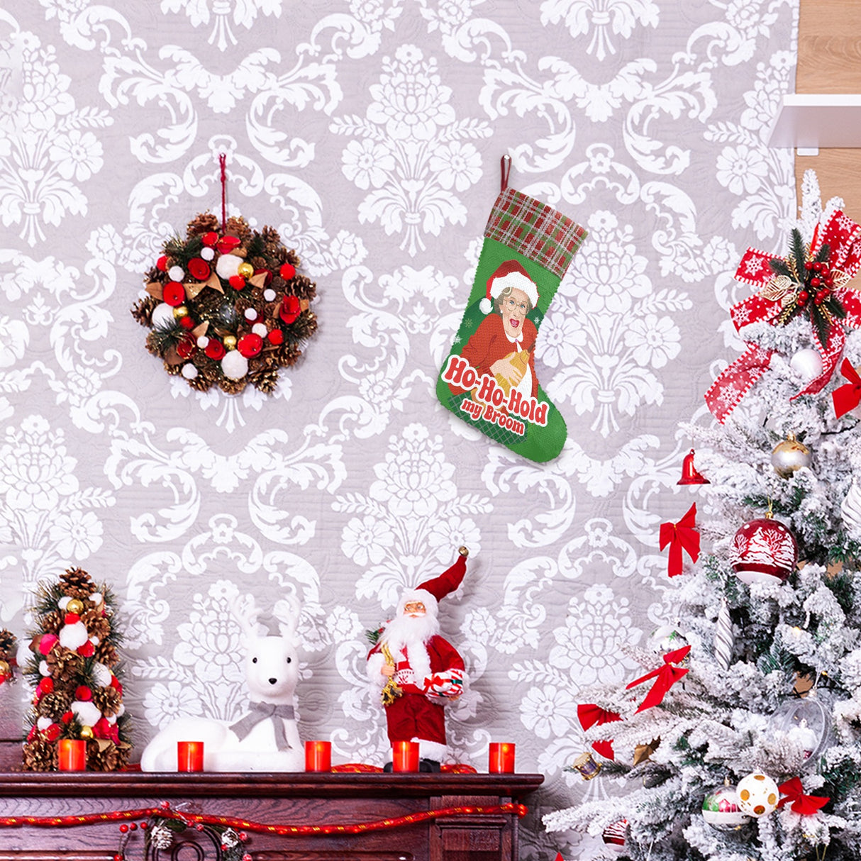 Ho Ho Hold My Broom (Sequin Christmas Stocking)-Christmas Stockings-Swish Embassy