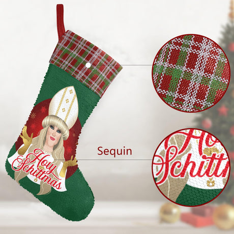 Holy Schittmas (Sequin Christmas Stocking)-Christmas Stockings-Swish Embassy