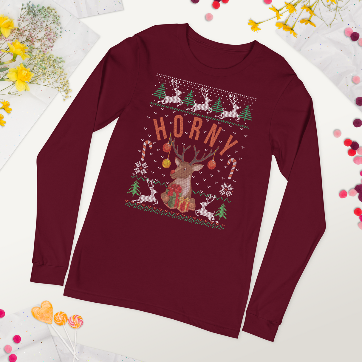 Horny (Ugly Christmas)-Christmas T-Shirts-Swish Embassy