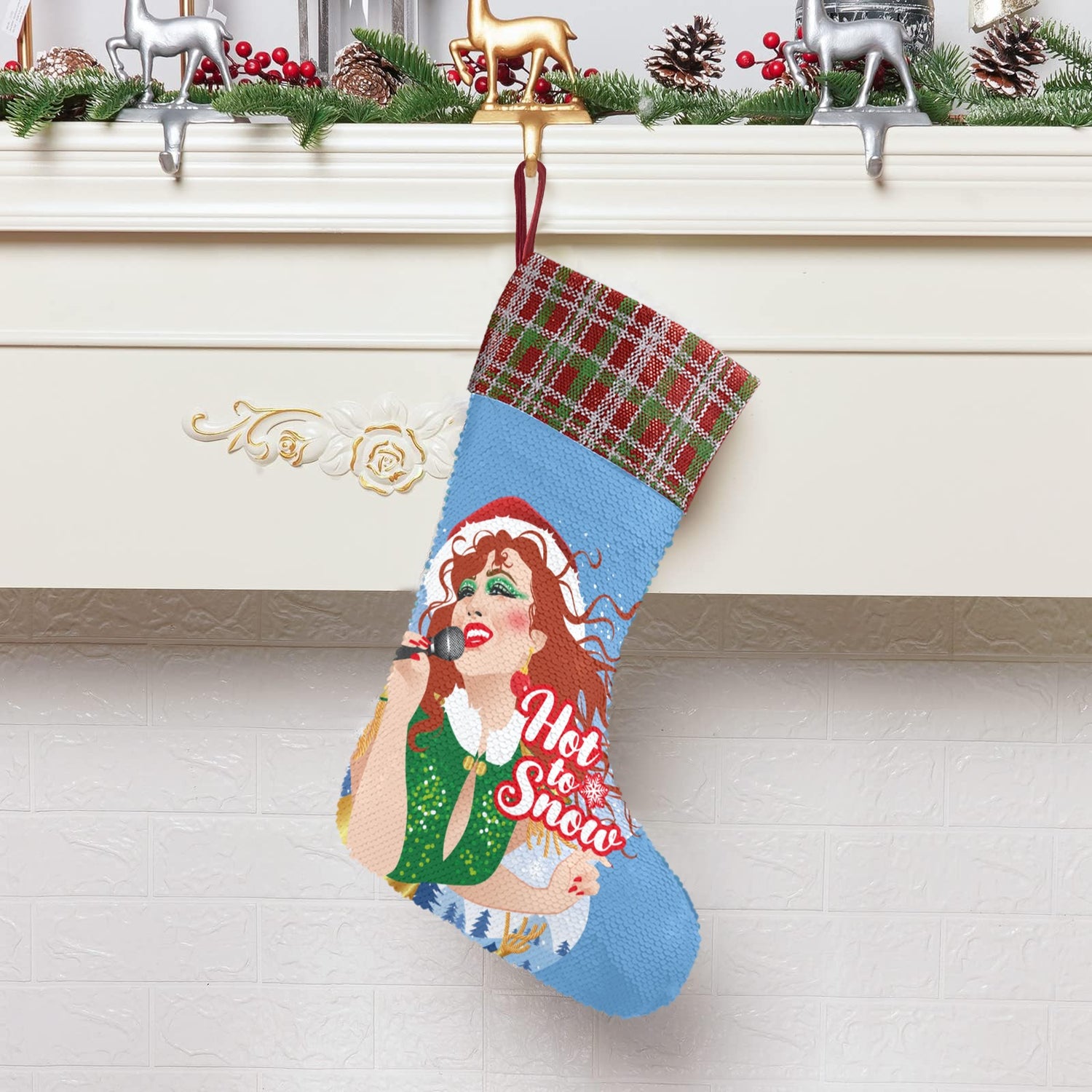 Hot to Snow (Sequin Christmas Stocking)-Christmas Stockings-Swish Embassy