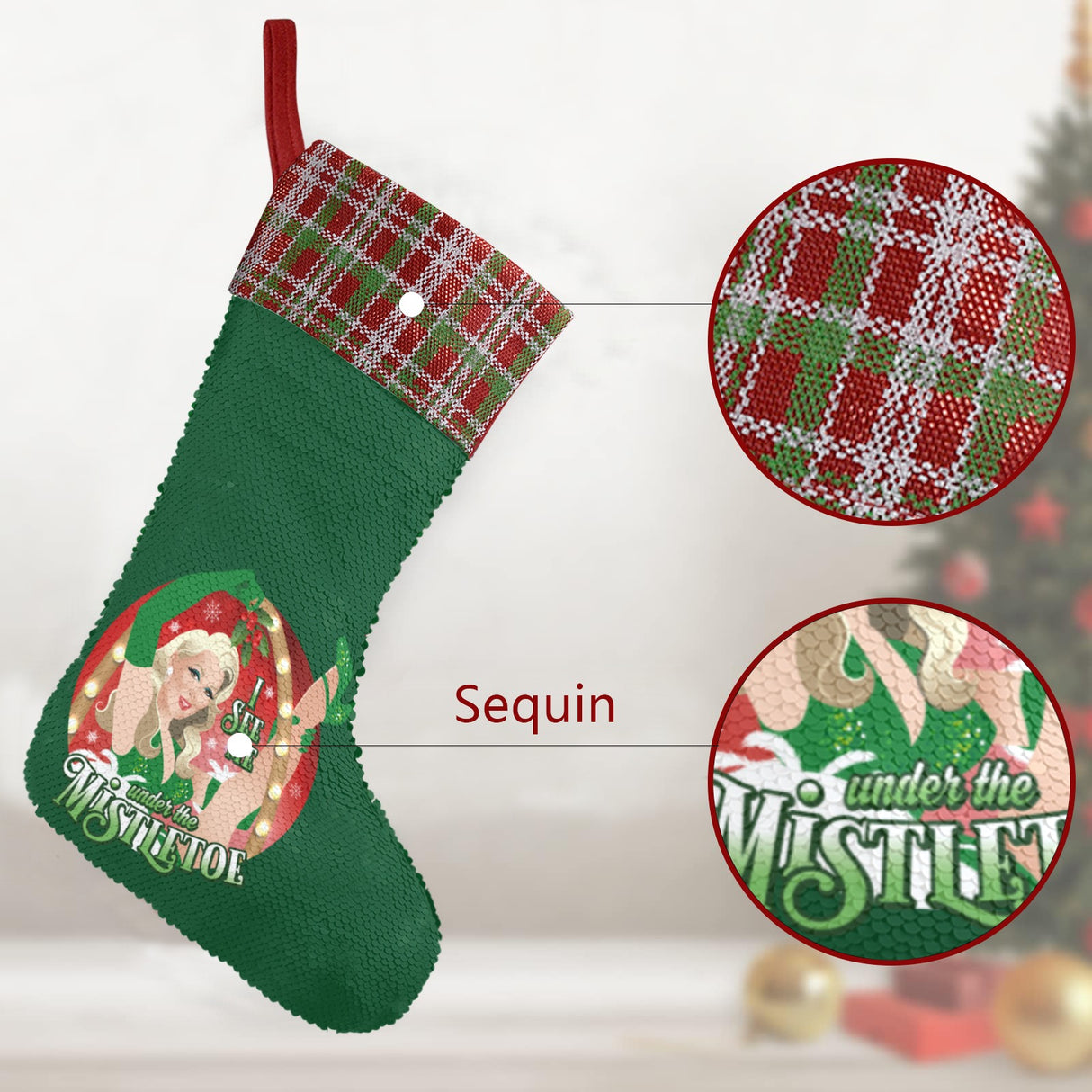 I See Me Under the Mistletoe (Sequin Christmas Stocking)-Christmas Stockings-Swish Embassy
