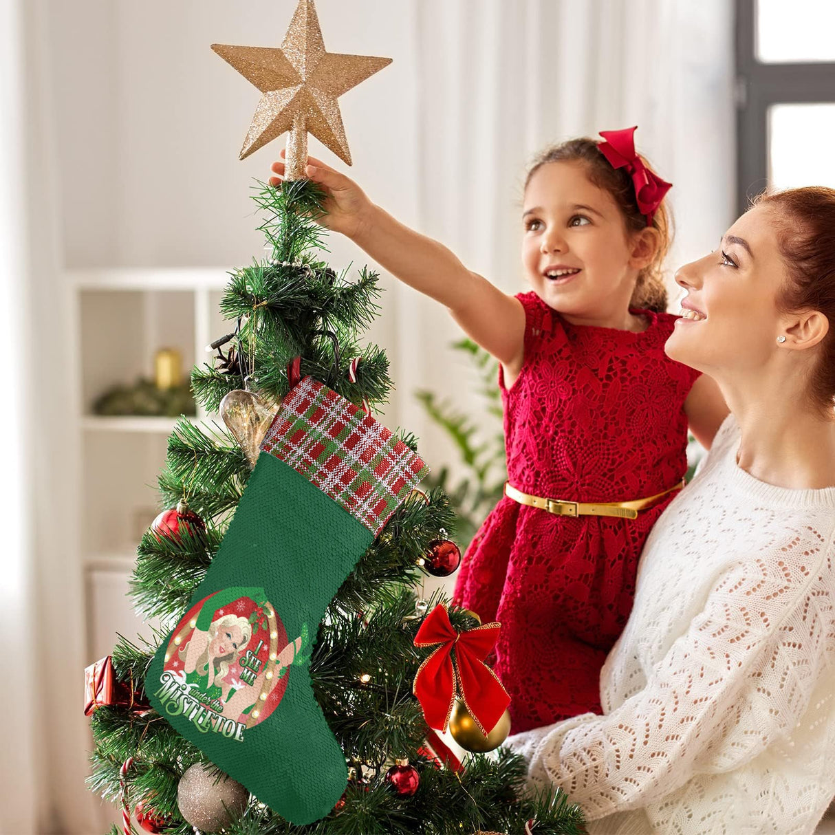 I See Me Under the Mistletoe (Sequin Christmas Stocking)-Christmas Stockings-Swish Embassy