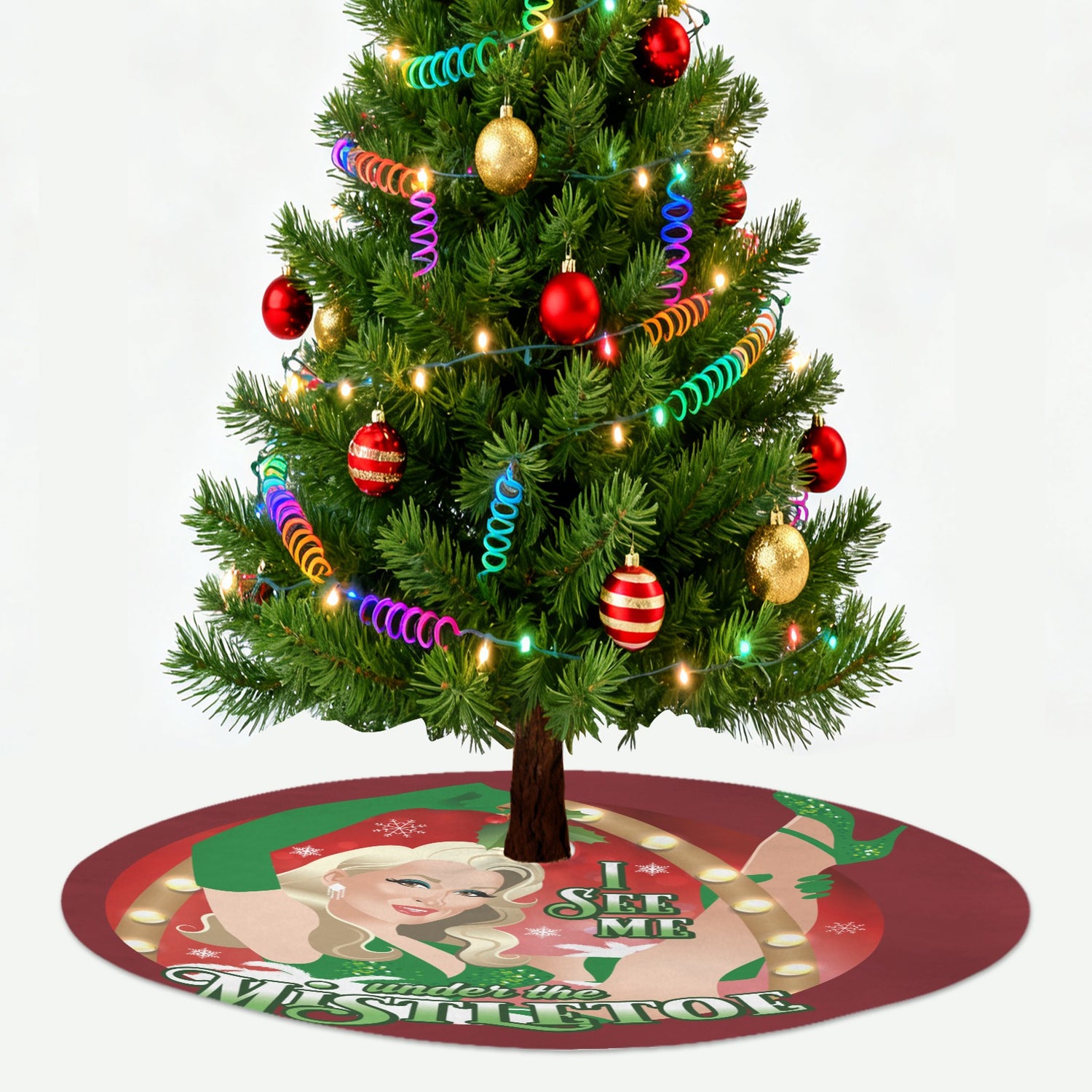 I See Me Under the Mistletoe (Tree Skirt)-Tree Skirts-Swish Embassy