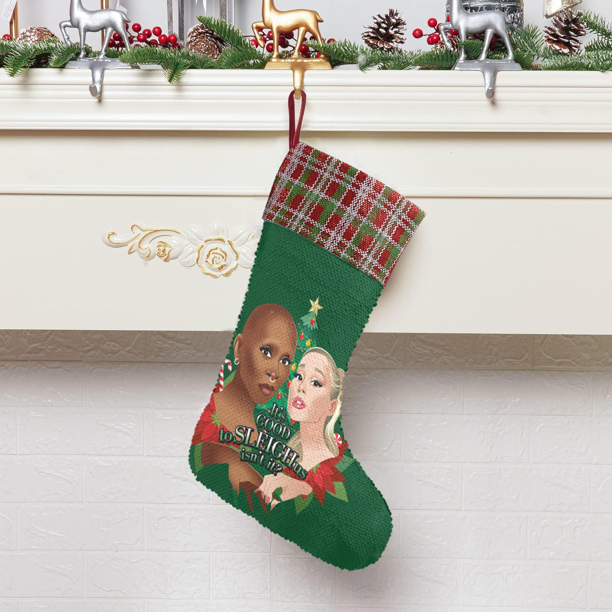 It's Good to Sleigh Us (Sequin Christmas Stocking)-Christmas Stockings-Swish Embassy