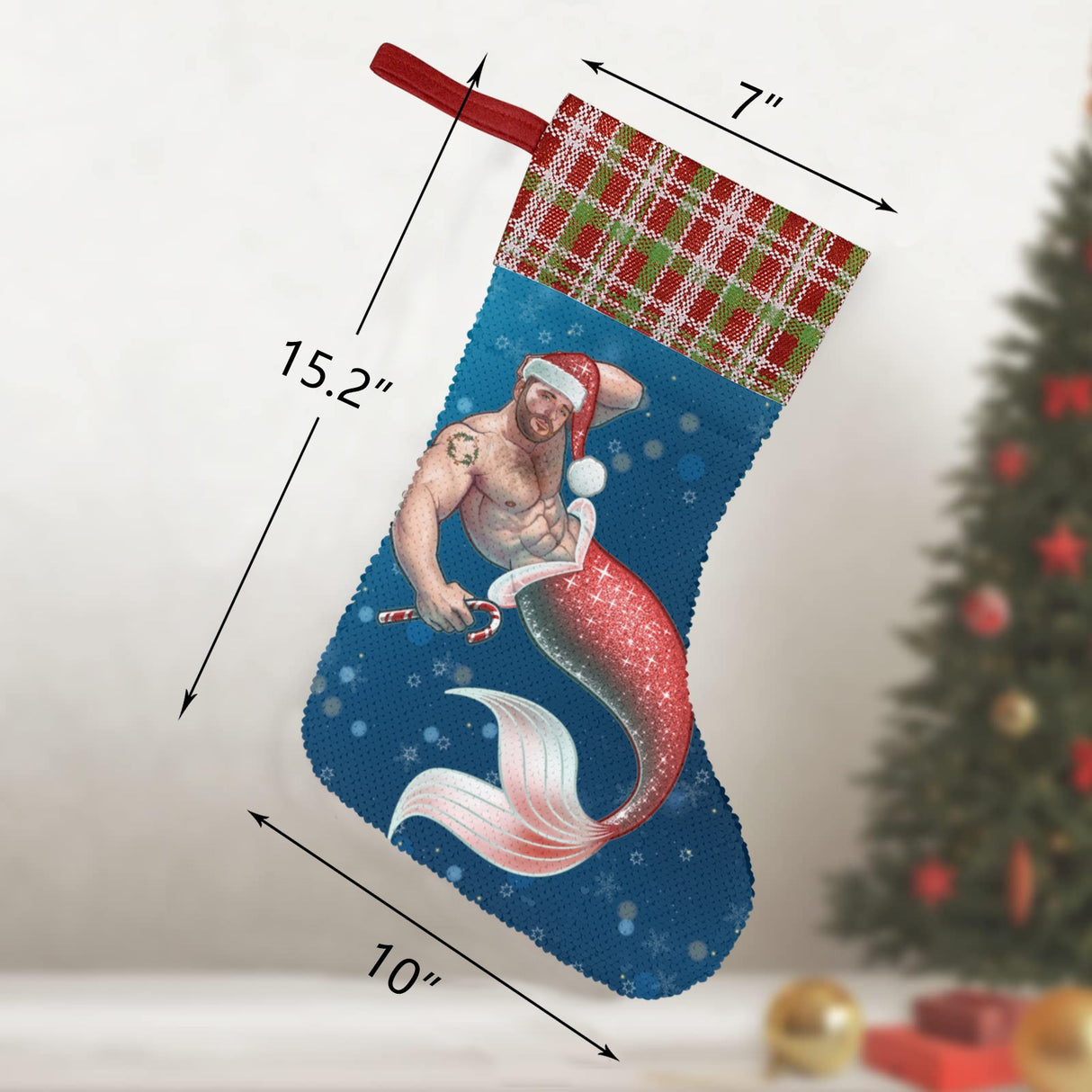 Merman Christmas (Sequin Christmas Stocking)-Christmas Stockings-Swish Embassy