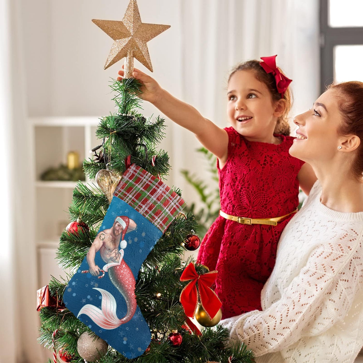 Merman Christmas (Sequin Christmas Stocking)-Christmas Stockings-Swish Embassy