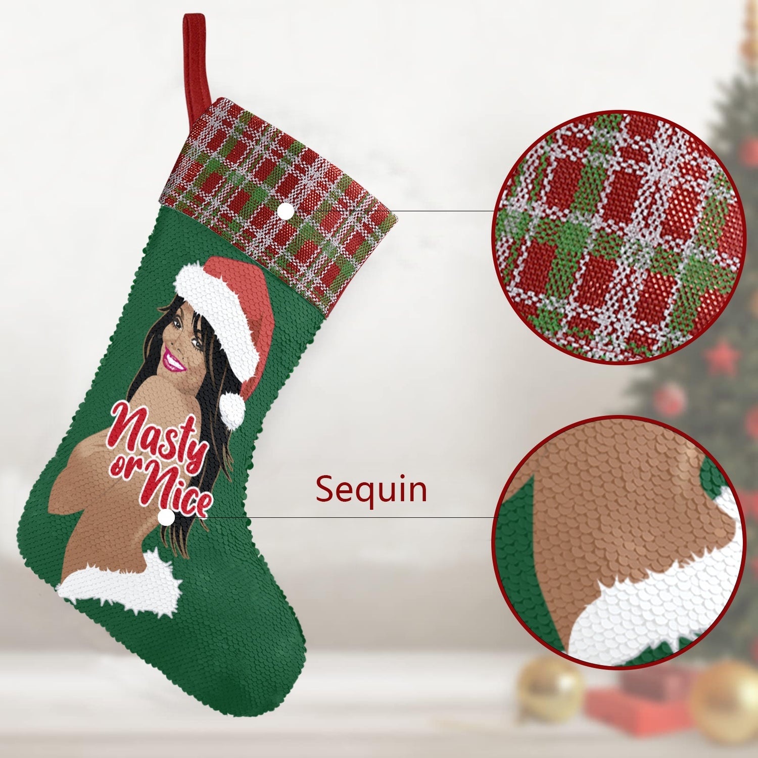 Nasty or Nice (Sequin Christmas Stocking)-Christmas Stockings-Swish Embassy
