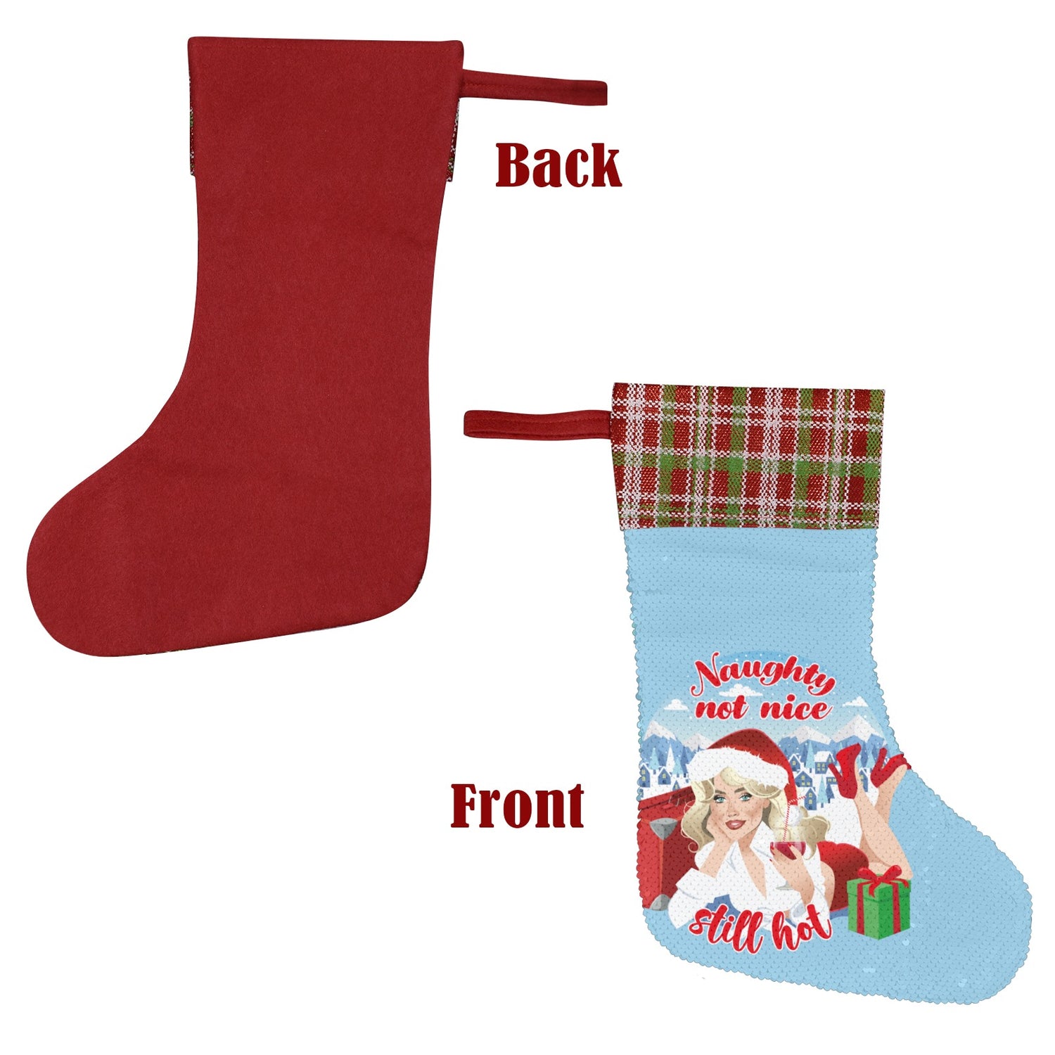 Naughty Not Nice (Sequin Christmas Stocking)-Christmas Stockings-Swish Embassy