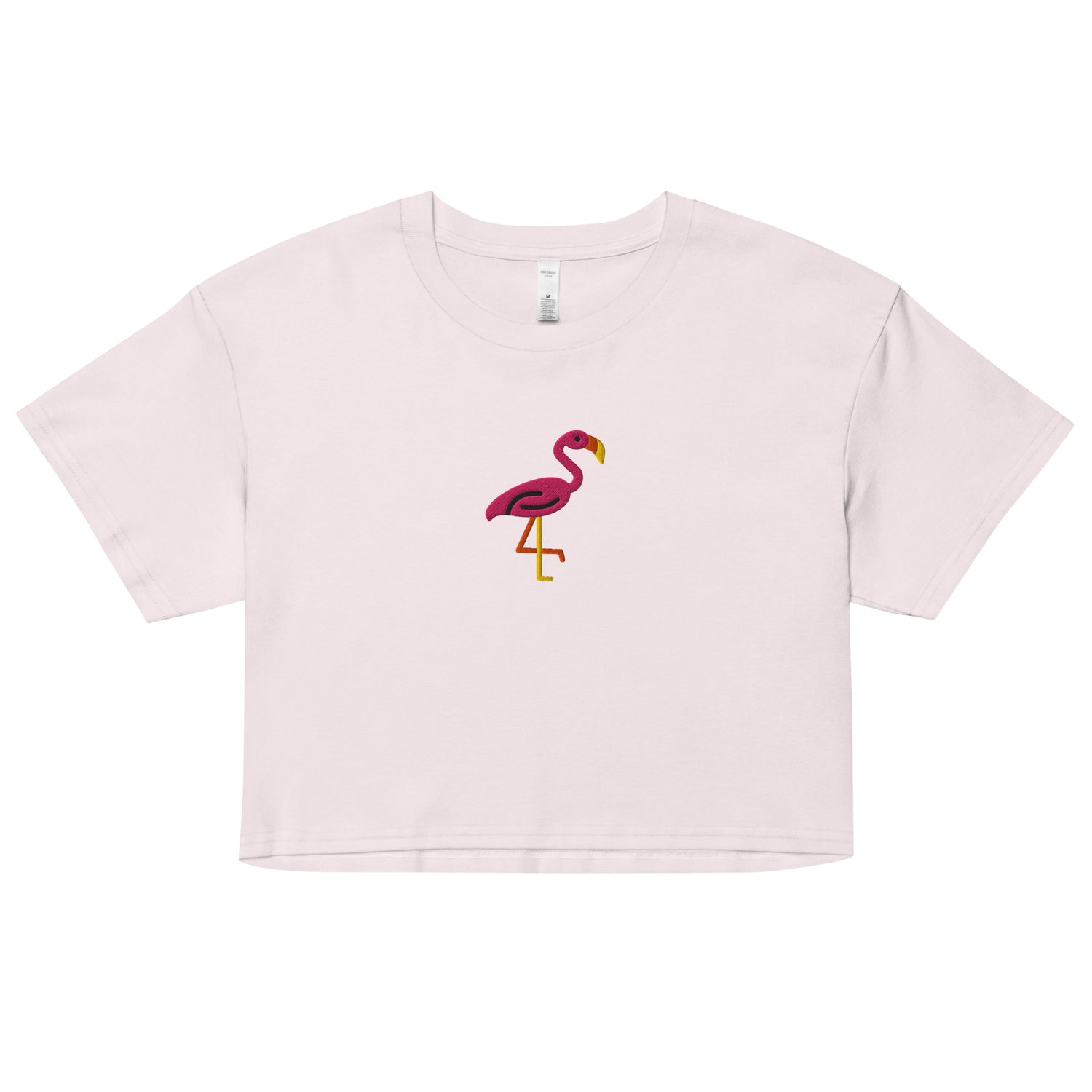 Pink Flamingo (Embroidered) (Crop Top)-Crop Top-Swish Embassy