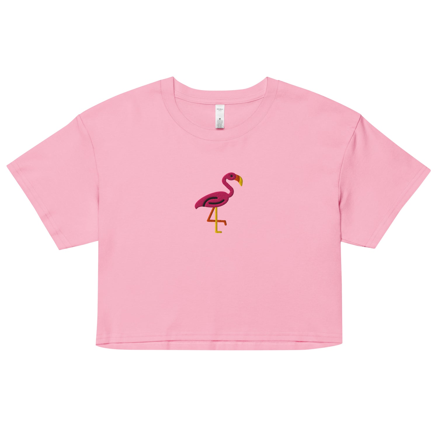 Pink Flamingo (Embroidered) (Crop Top)-Crop Top-Swish Embassy