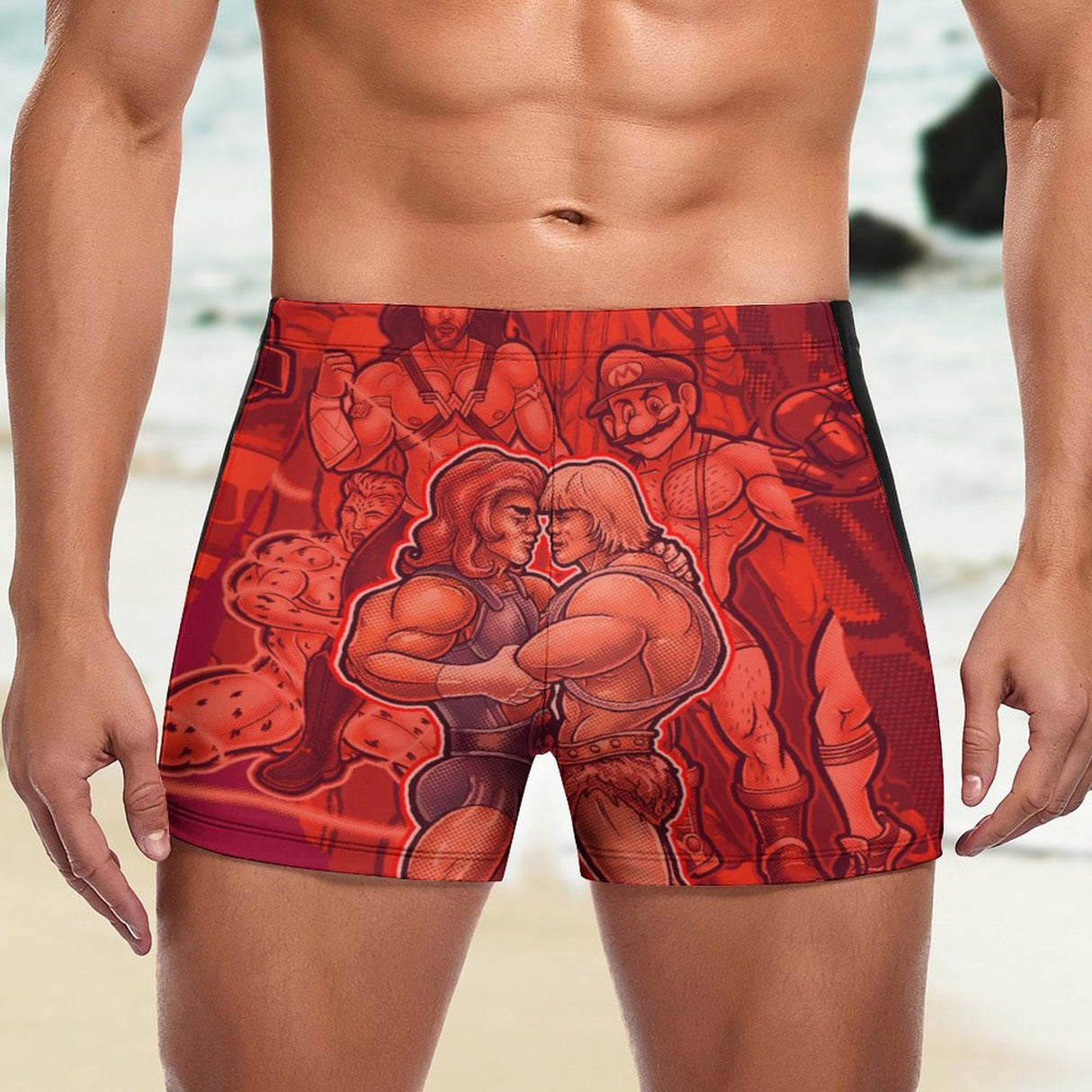 Pop Boys Red (Square Cut Trunks)-Square Cut Trunks-Swish Embassy