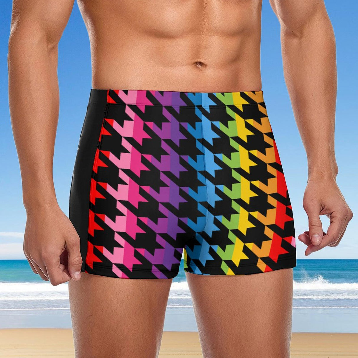 Pride Houndstooth (Square Cut Trunks)-Square Cut Trunks-Swish Embassy