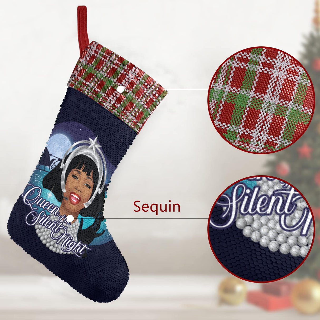 Queen of the Silent Night (Sequin Christmas Stocking)-Christmas Stockings-Swish Embassy