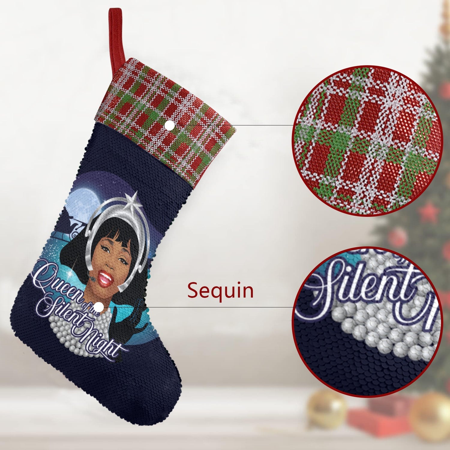 Queen of the Silent Night (Sequin Christmas Stocking)-Christmas Stockings-Swish Embassy