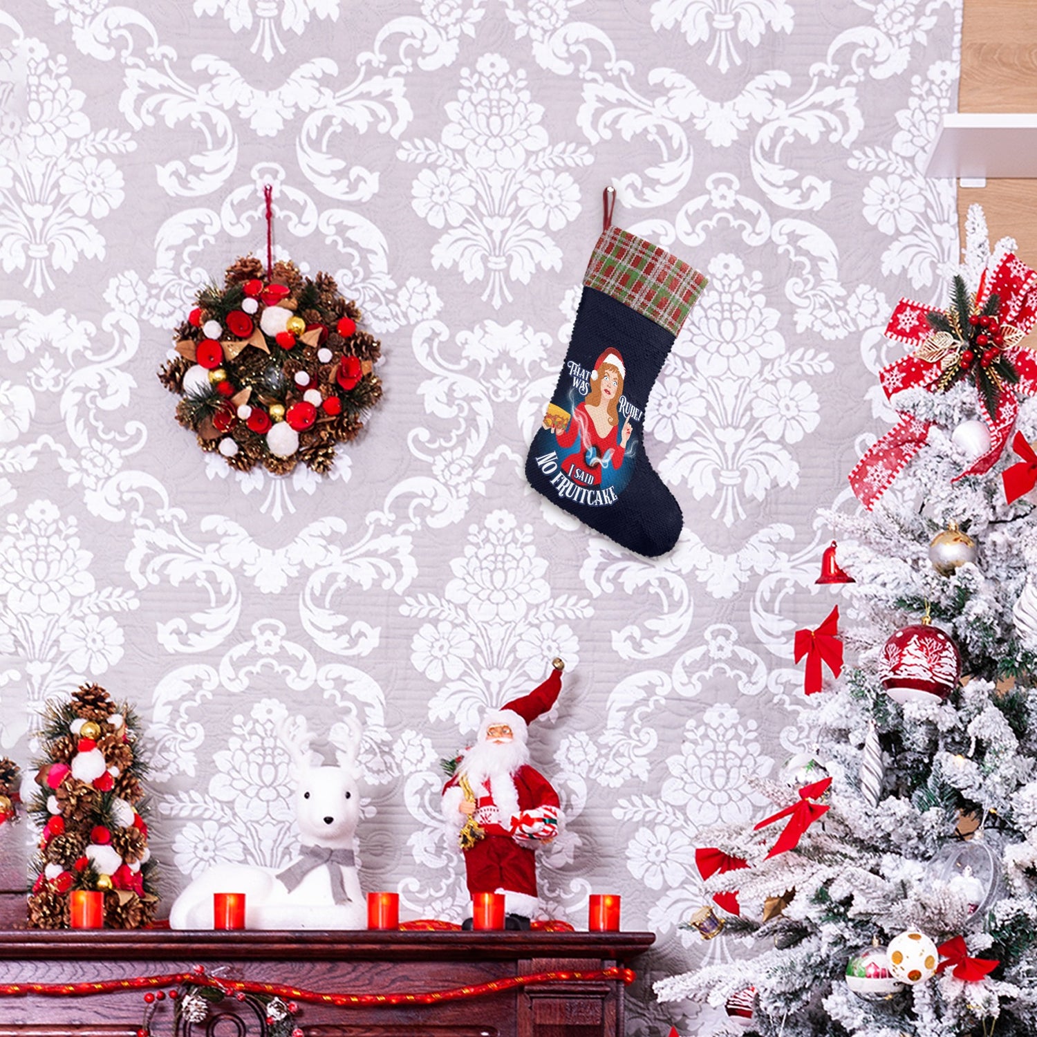 Rude Fruitcake (Sequin Christmas Stocking)-Christmas Stockings-Swish Embassy