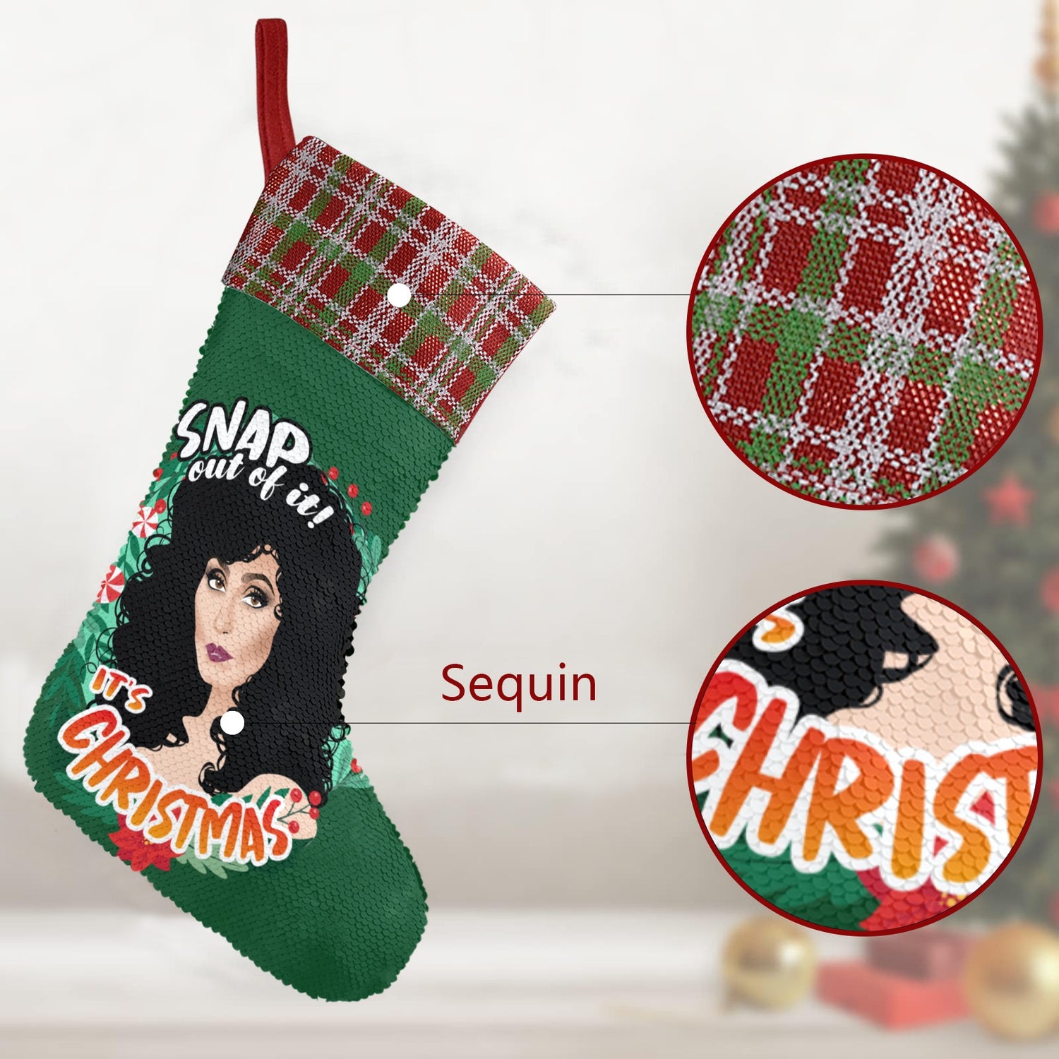 Snap out of Xmas (Sequin Christmas Stocking)-Christmas Stockings-Swish Embassy