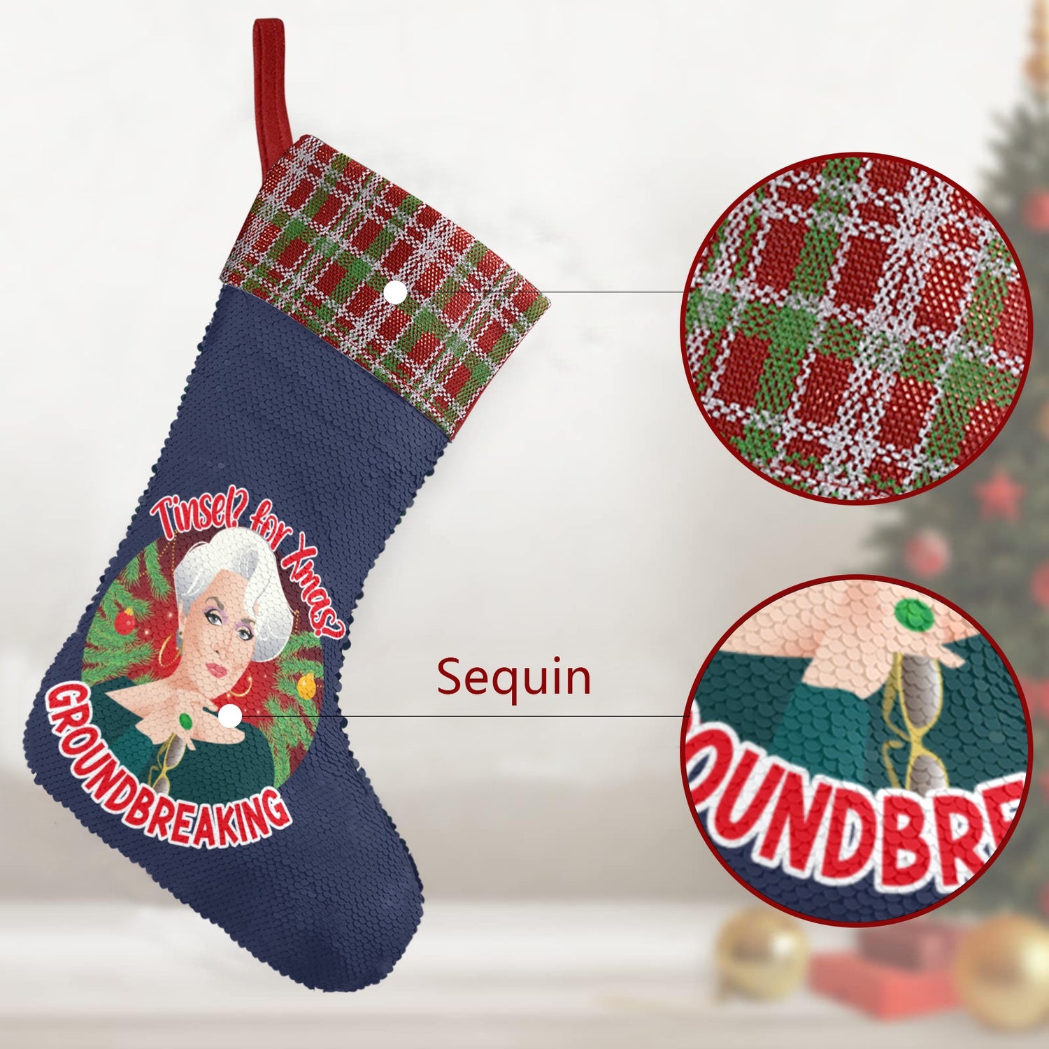 Tinsel for XMas (Sequin Christmas Stocking)-Christmas Stockings-Swish Embassy