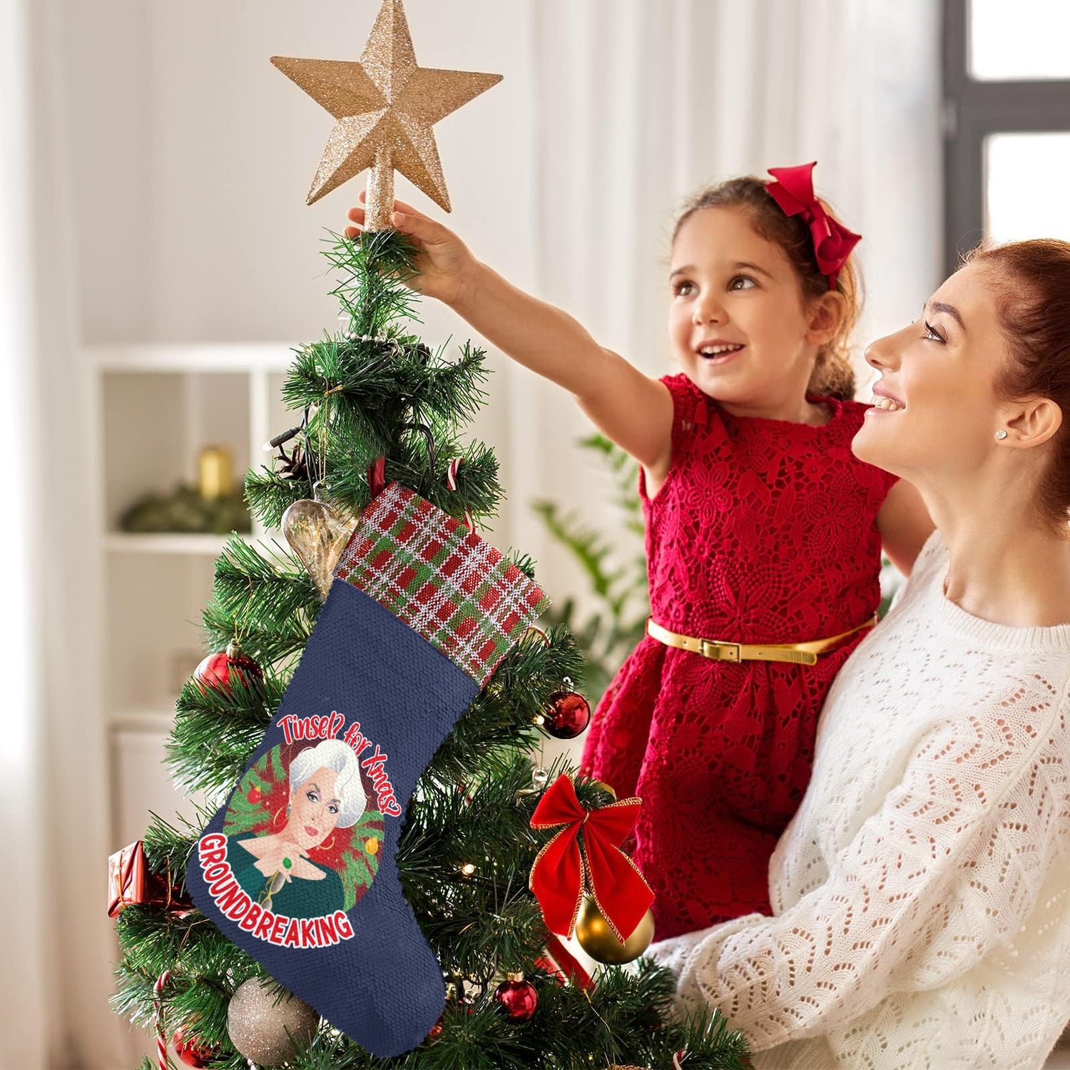 Tinsel for XMas (Sequin Christmas Stocking)-Christmas Stockings-Swish Embassy