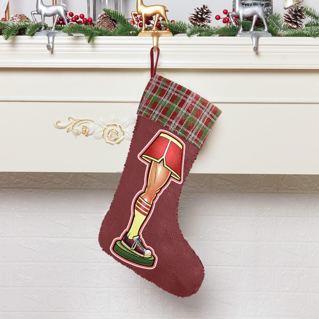 A Christmas Lamp (Sequin Christmas Stocking)-Christmas Stockings-Swish Embassy