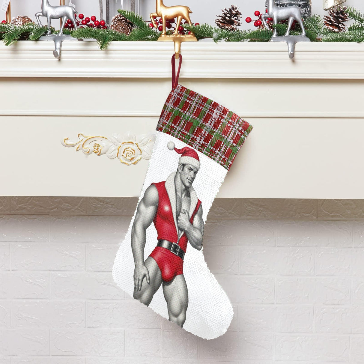 Big Present (Sequin Christmas Stocking)-Christmas Stockings-Swish Embassy