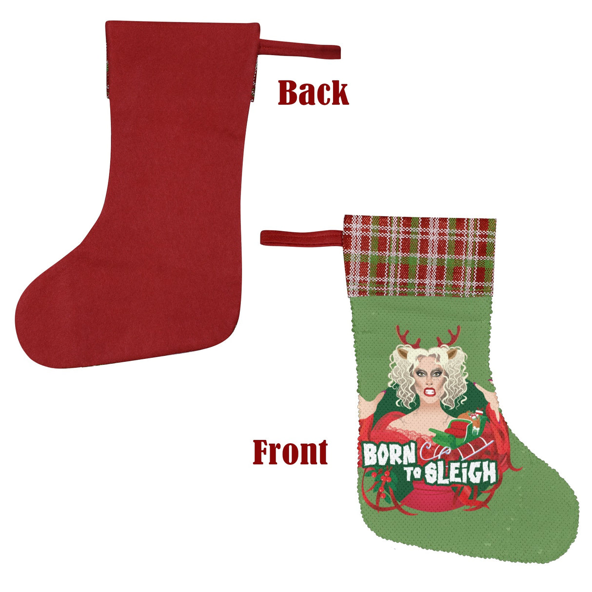 Born to Sleigh (Sequin Christmas Stocking)-Christmas Stockings-Swish Embassy
