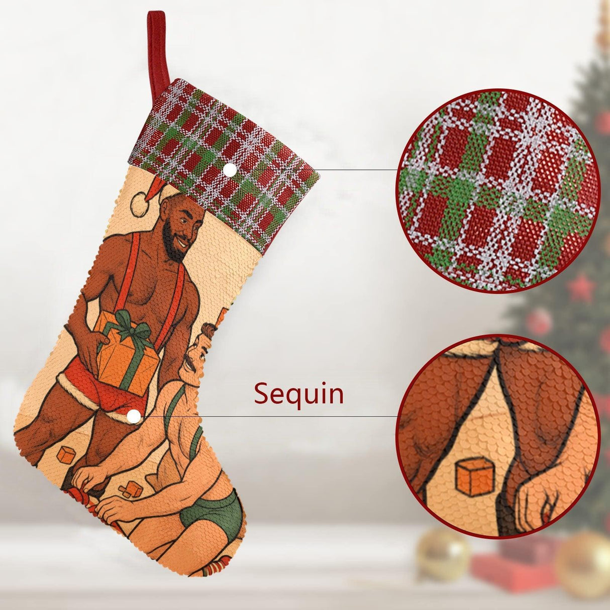 Checking the List (Sequin Christmas Stocking)-Christmas Stockings-Swish Embassy