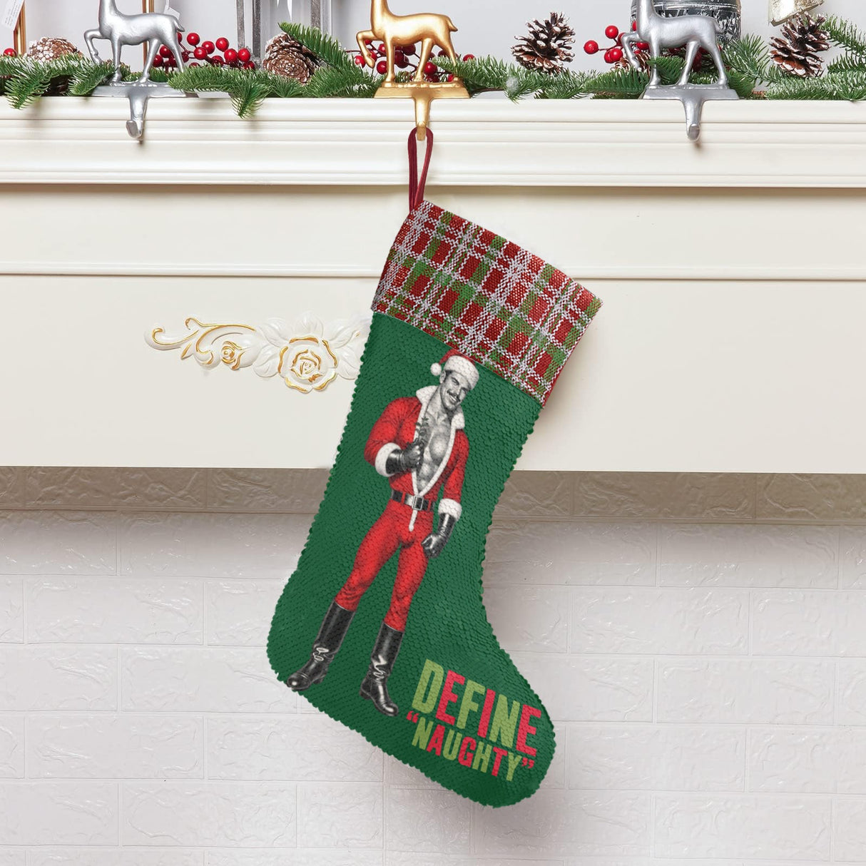 Define Naughty (Sequin Christmas Stocking)-Christmas Stockings-Swish Embassy