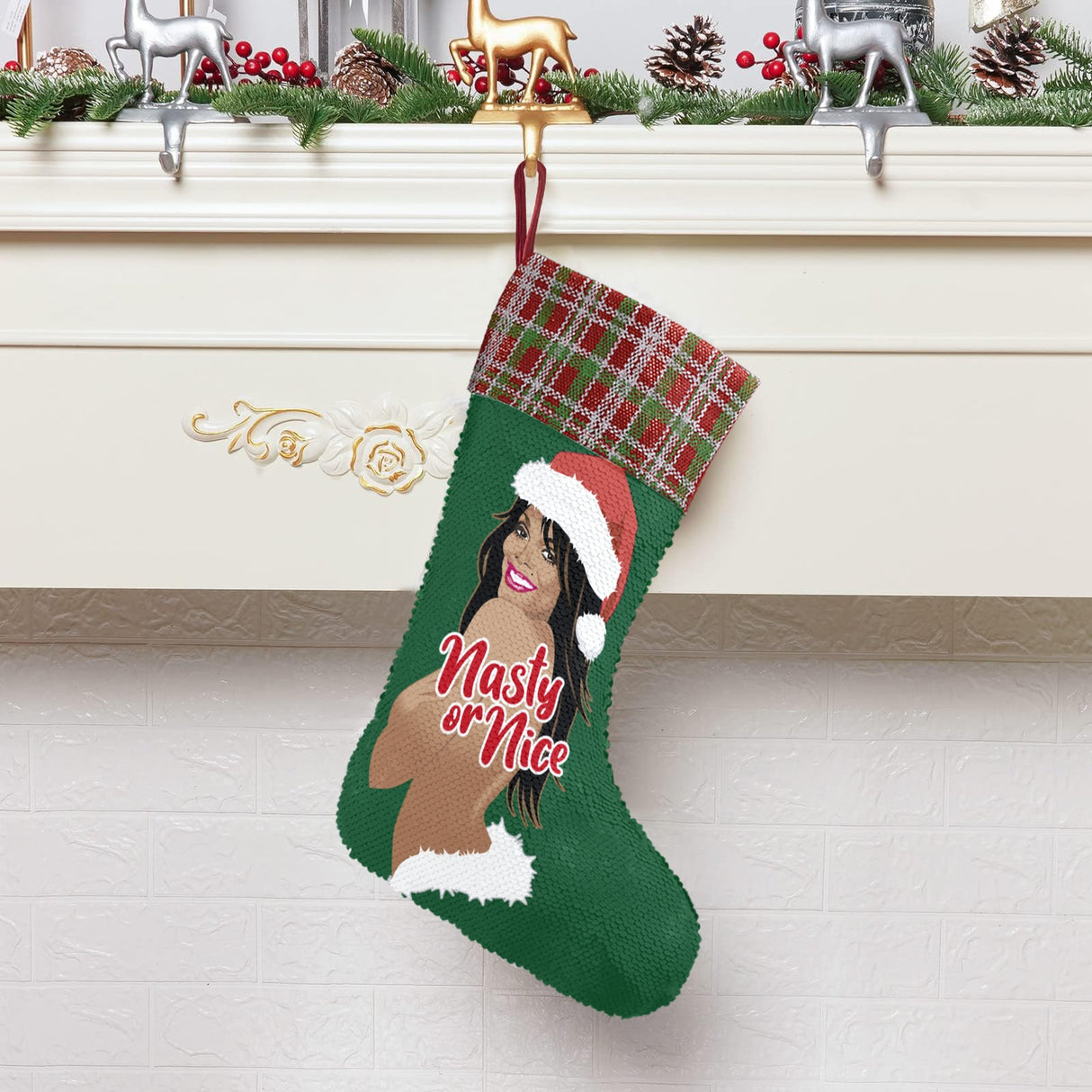 Nasty or Nice (Sequin Christmas Stocking)-Christmas Stockings-Swish Embassy