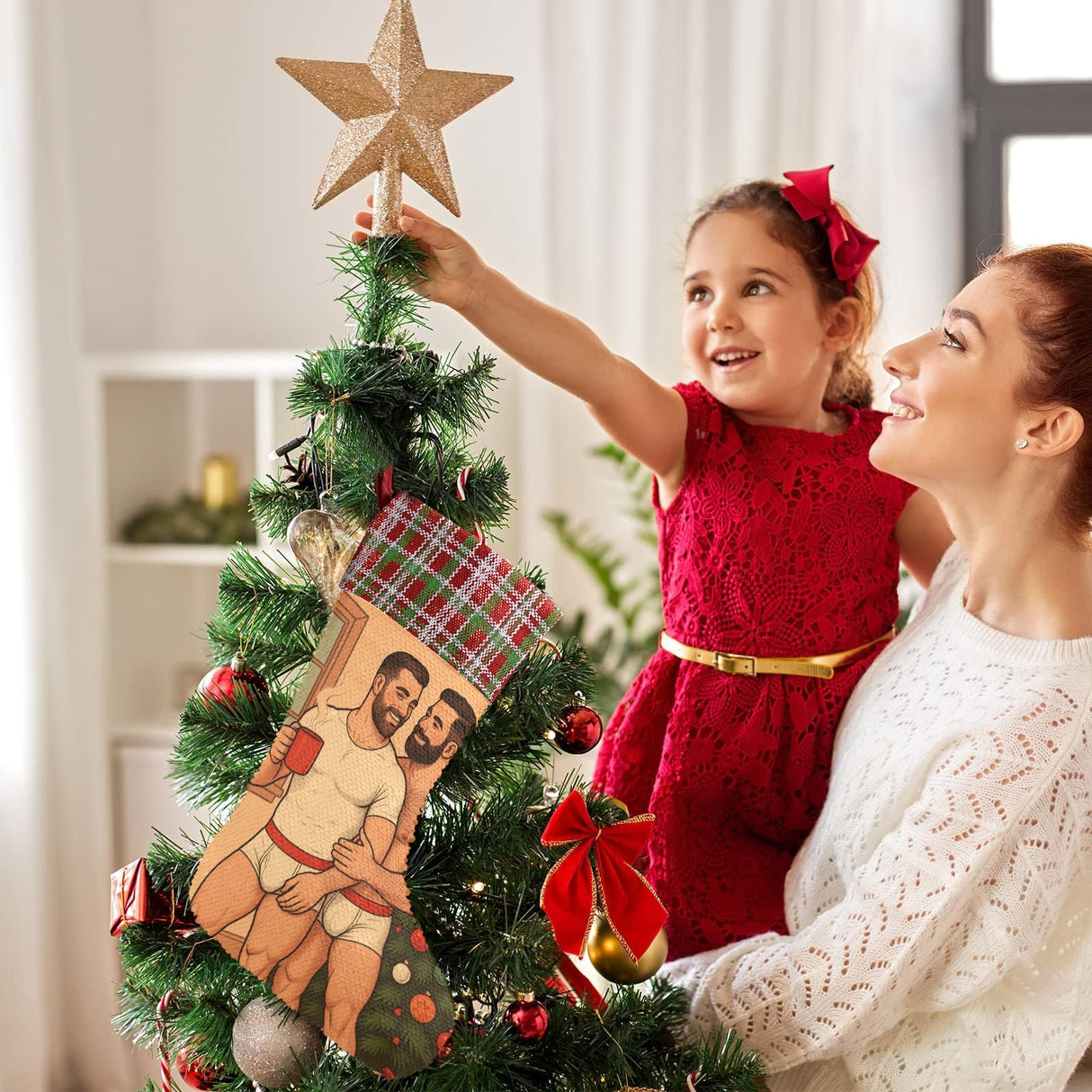 Unwrapping (Sequin Christmas Stocking)-Christmas Stockings-Swish Embassy