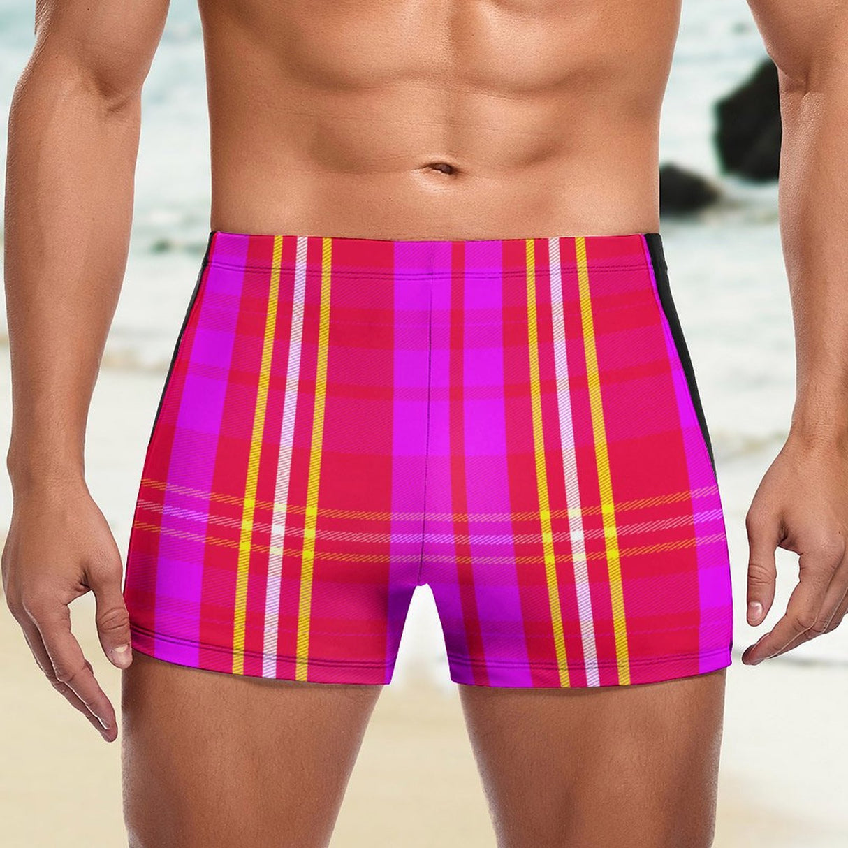 Pink Plaid Club (Square Cut Trunks)