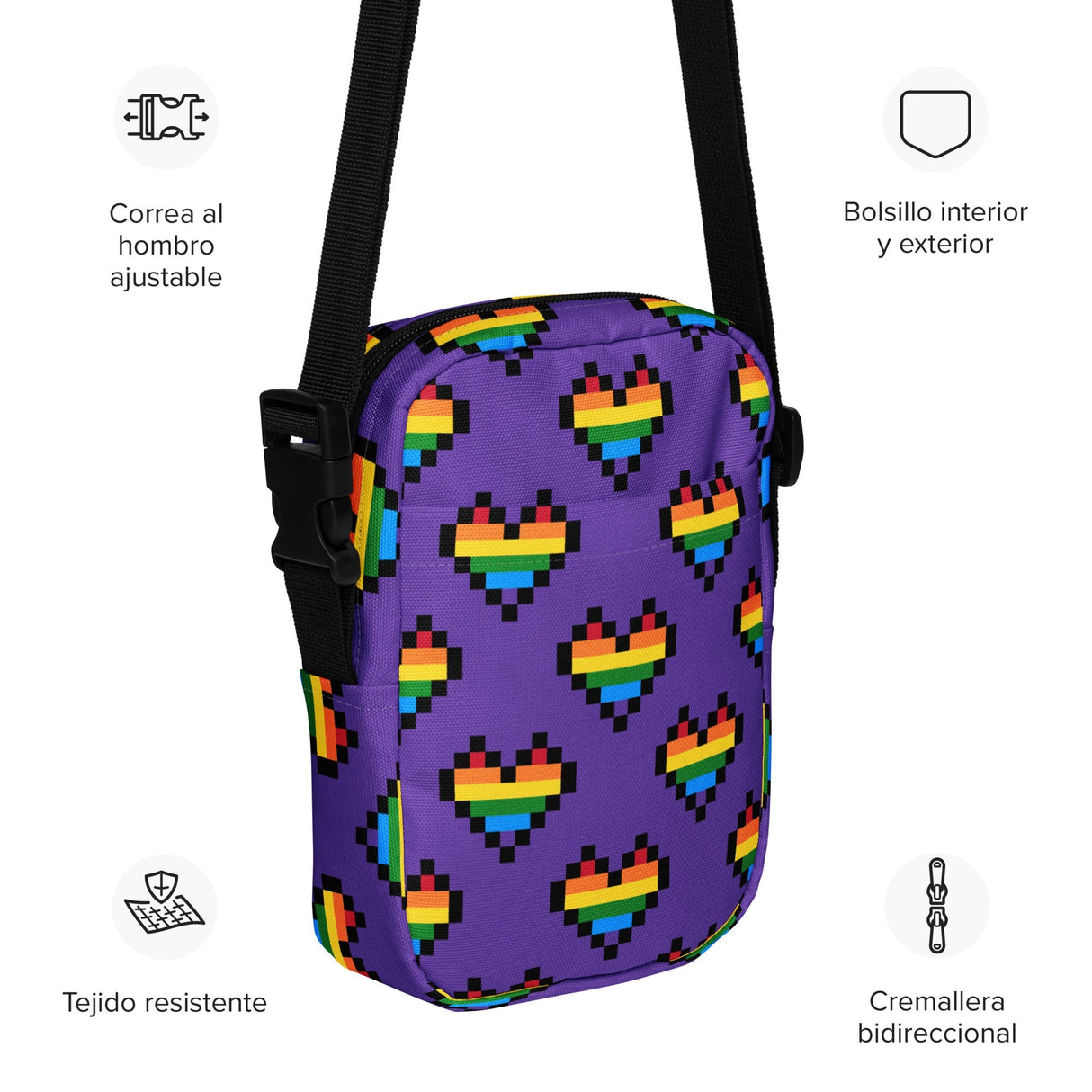 8 bit Pride Heart (Crossbody Bag)-Crossbody Bag-Swish Embassy