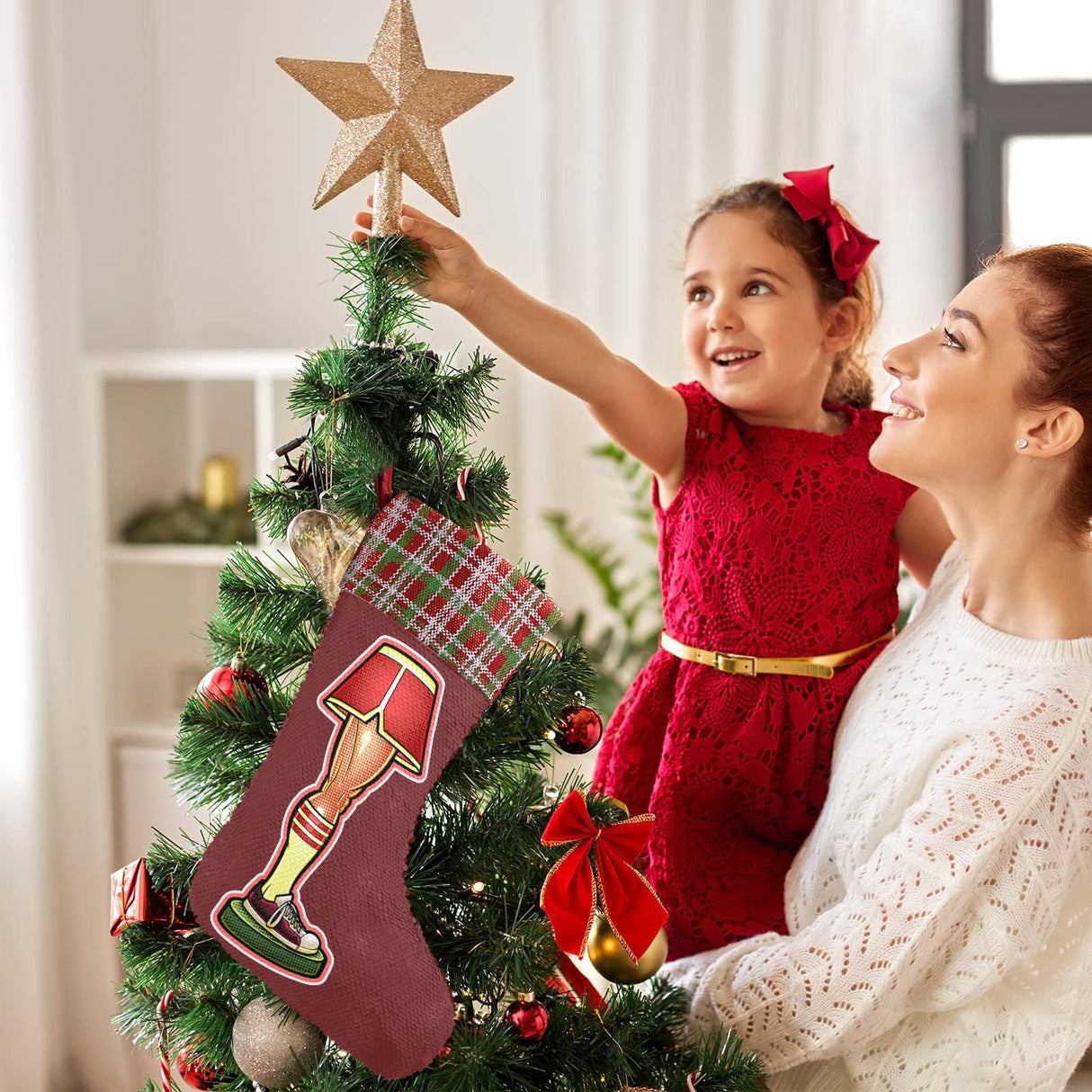 A Christmas Lamp (Sequin Christmas Stocking)-Christmas Stockings-Swish Embassy