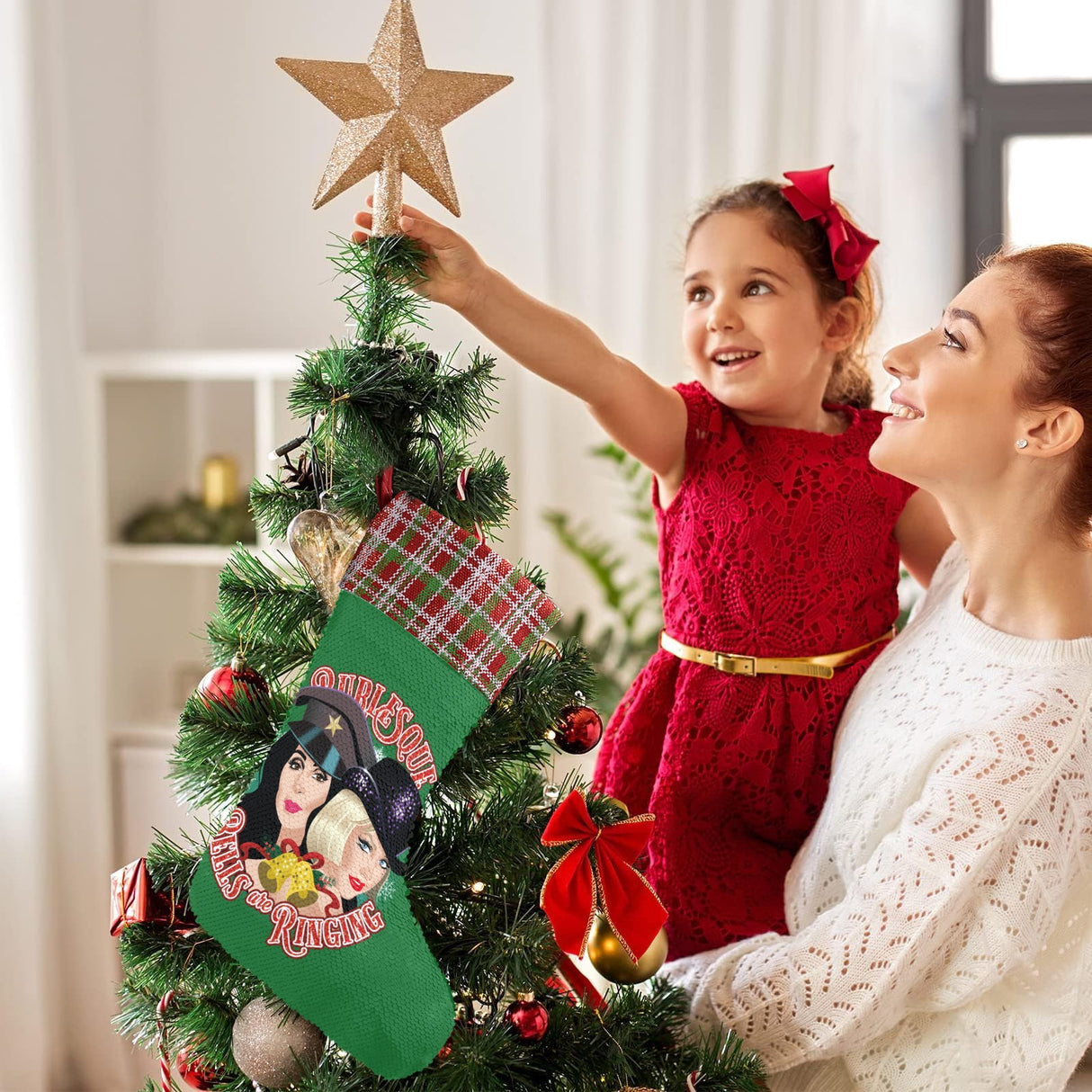 Bells are Ringing (Sequin Christmas Stocking)-Christmas Stockings-Swish Embassy