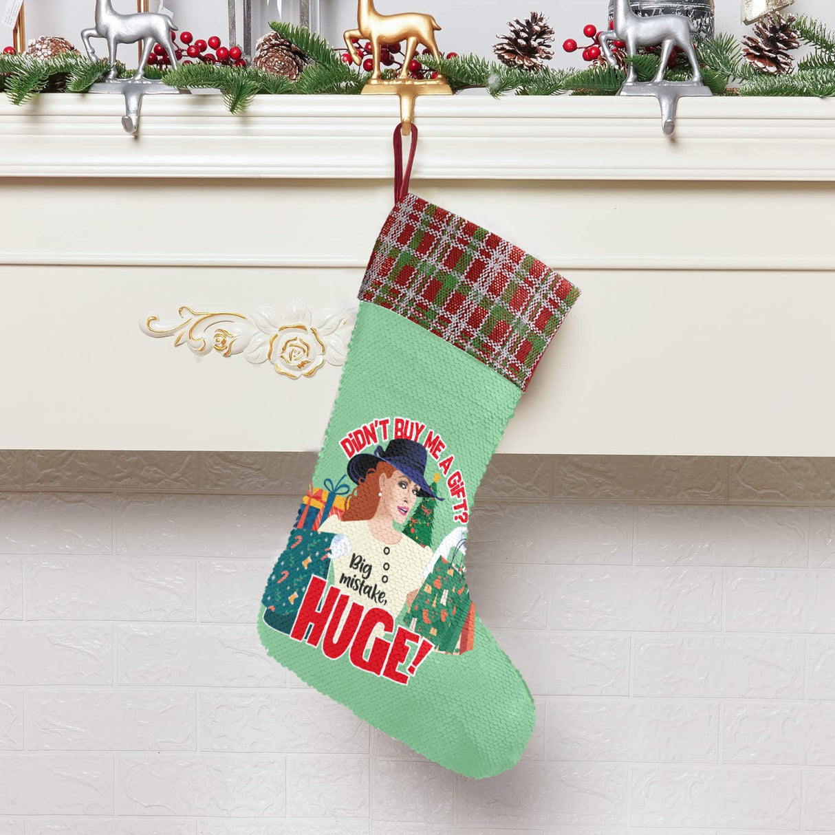 Big Mistake Xmas (Sequin Christmas Stocking)-Christmas Stockings-Swish Embassy